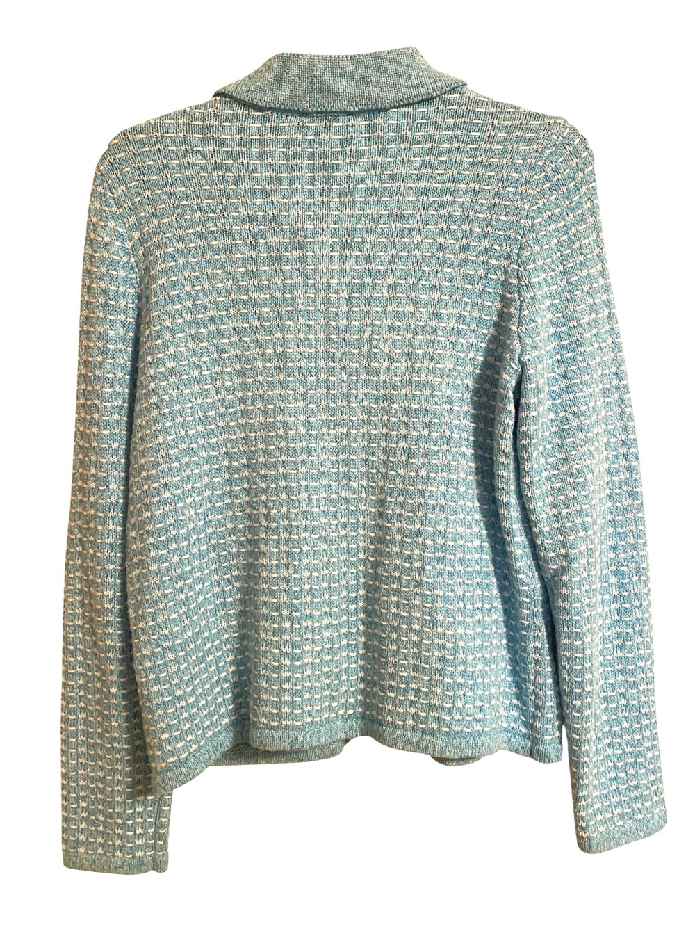 Talbots Soft Teal Tweed Zip-Up Sweater, Size Small - Picture 3 of 8